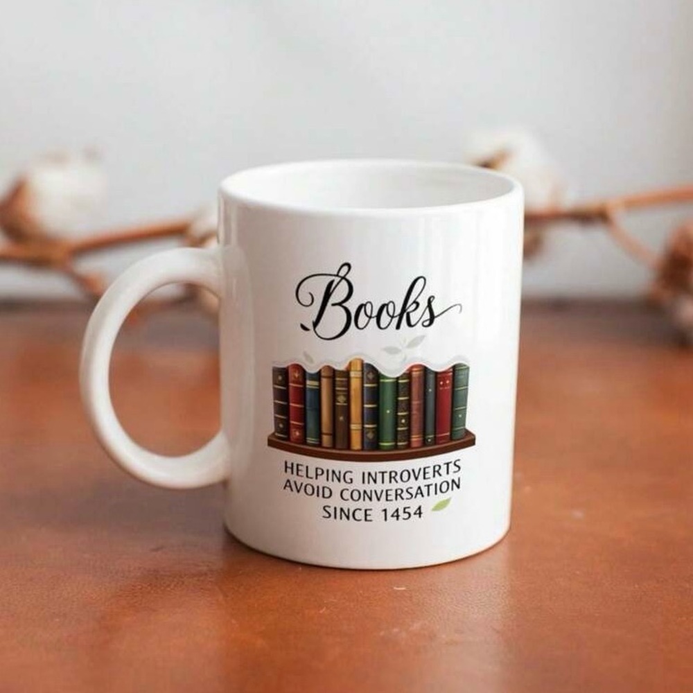 Books: Helping Introverts Avoid Conversation Since 1454 Mug White Red Green - Picture 7 of 7